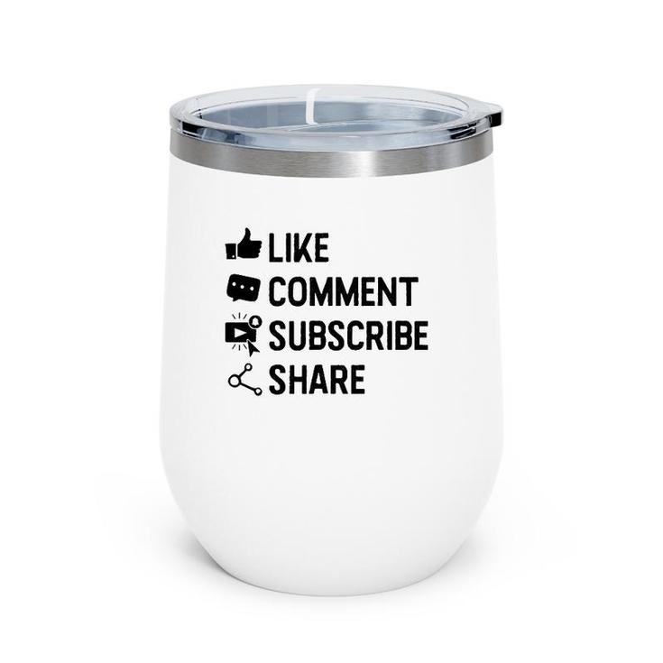 Social Media Like Comment Subscribe Share  Gift Wine Tumbler