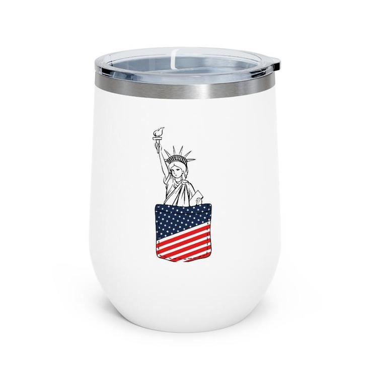 Statue Of Liberty Pocket 4Th Of July Patriotic American Flag Wine Tumbler