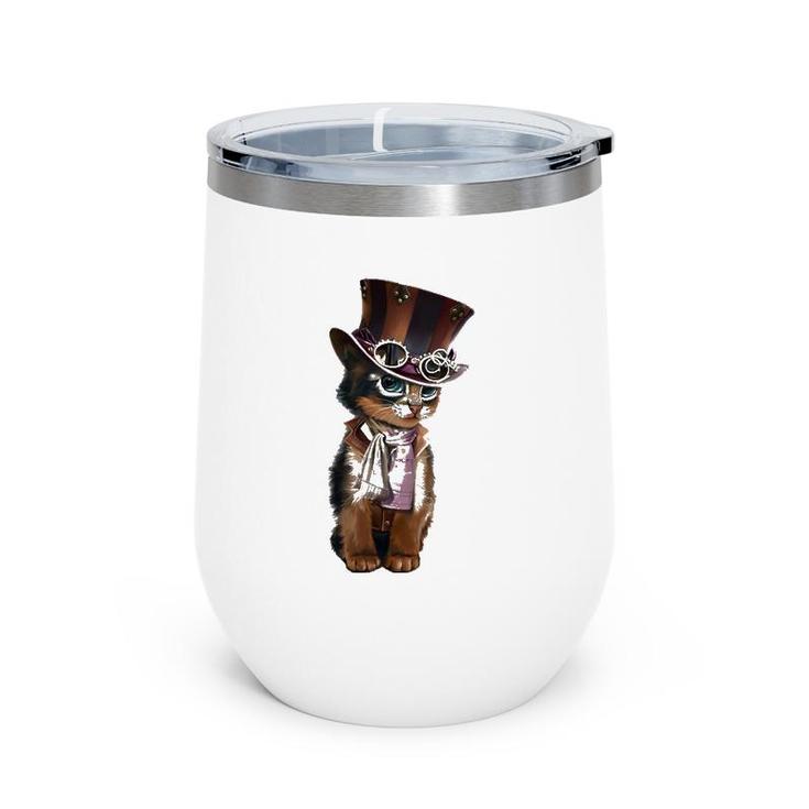 Steampunk Kitten With Hat, Glasses Gift Vintage Wine Tumbler