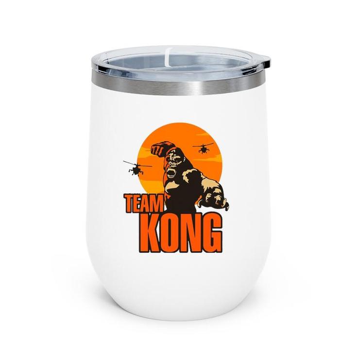 Team Kong Taking Over The City And Helicopters Sunset Wine Tumbler