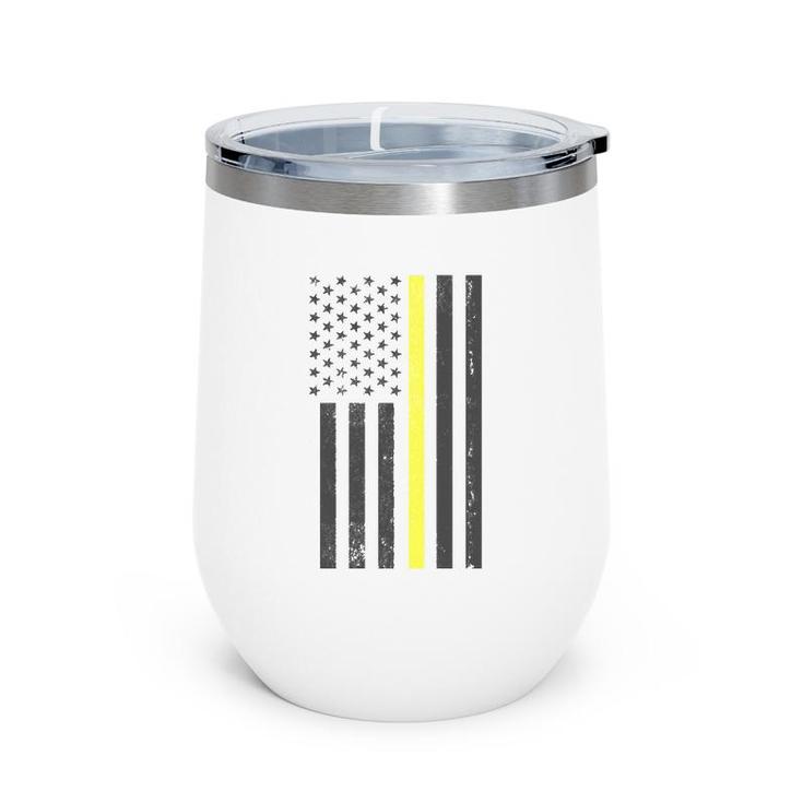 Thin Yellow Line 911 Police Dispatcher Usa Flag Pullover Wine Tumbler