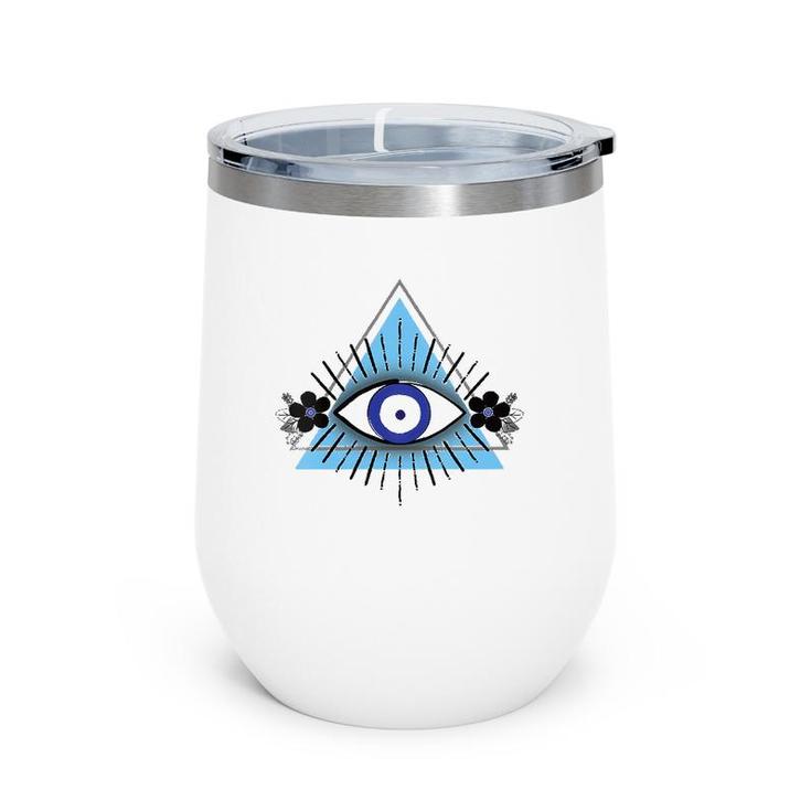 Triangle Blue Evil Eye V-Neck Wine Tumbler