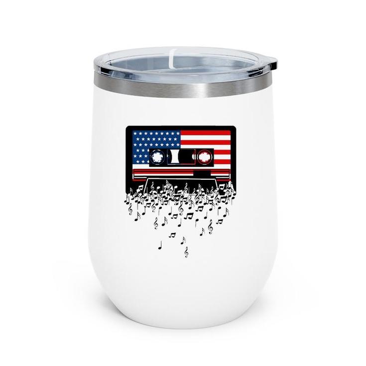 Usa American Flag Music Notes & Retro Cassette 4Th Of July Wine Tumbler