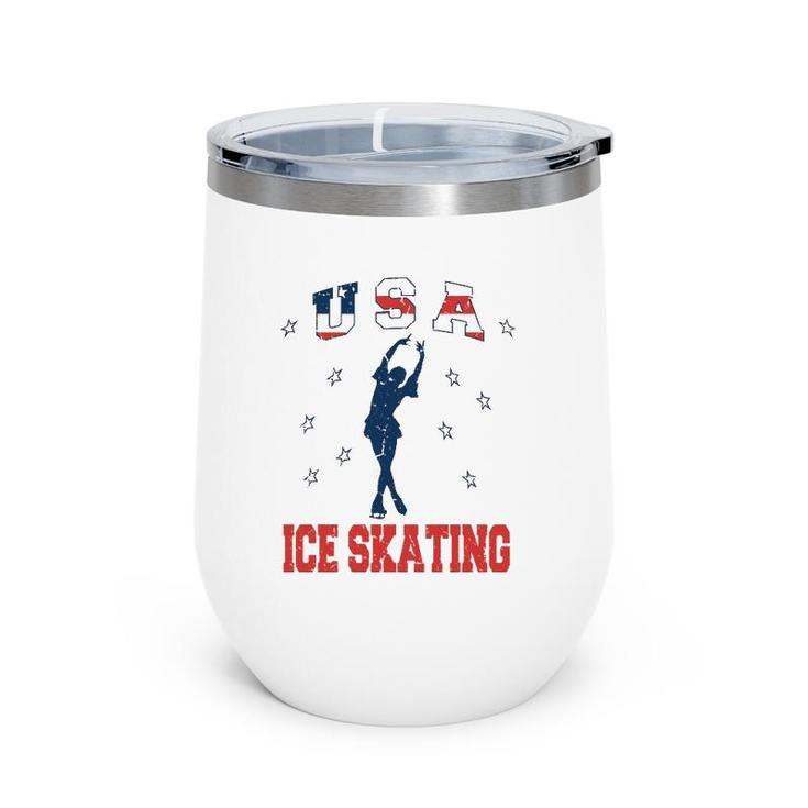 Usa Ice Skating Dance Support Wine Tumbler