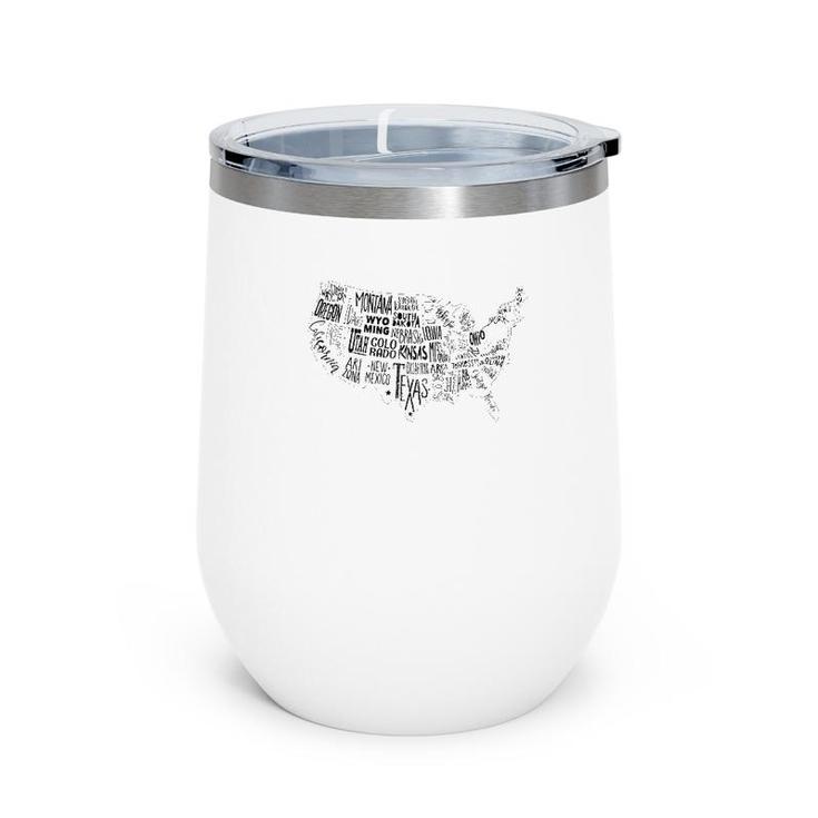 Usa Map Outline With State Names Graphic Wine Tumbler