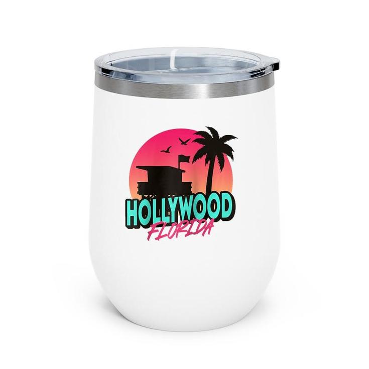 Vintage Hollywood Florida Beach Palm Trees Fl Distressed  Wine Tumbler