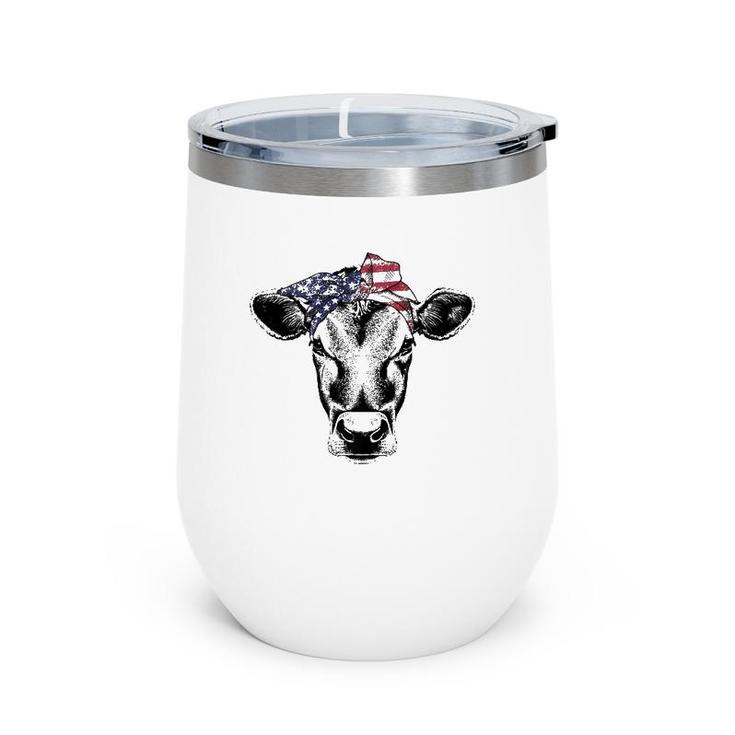 Vintage Patriot Cow Farm 4Th Of July American Flag  Wine Tumbler