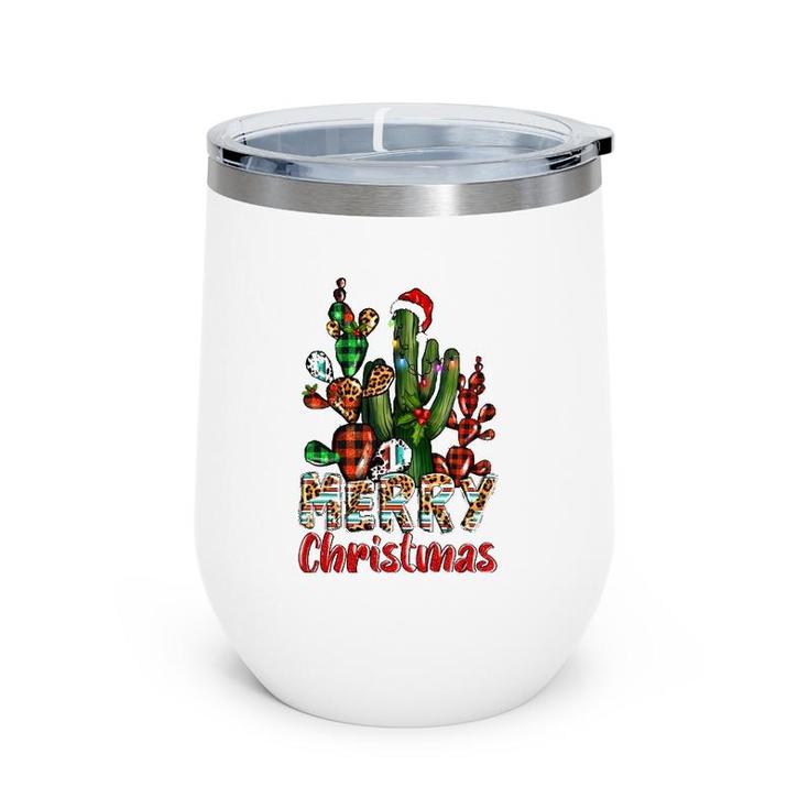 Western Texas Leopard Buffalo Plaid Cactus Merry Christmas Wine Tumbler