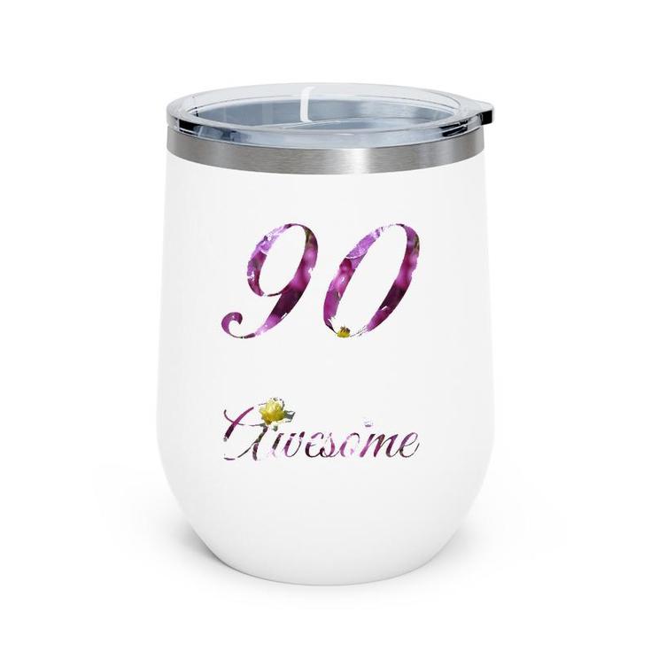 Womens 90 Years Old Awesome Floral 1932 90Th Birthday Gift Wine Tumbler