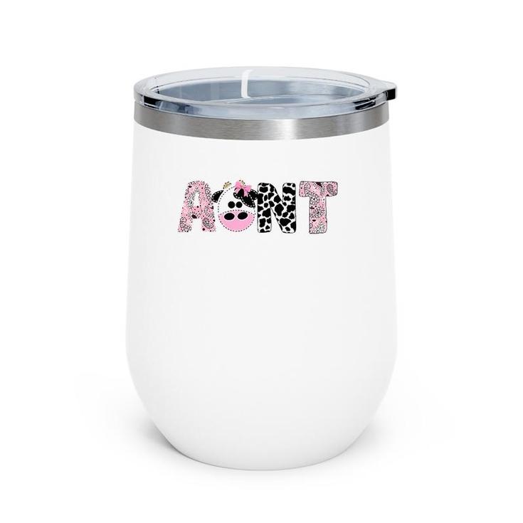 Womens Aunt Of The Birthday For Girl Cow Farm Birthday Cow Auntie Wine Tumbler