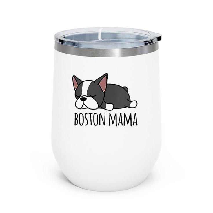 Womens Cute Boston Terrier, Boston Mama V-Neck Wine Tumbler