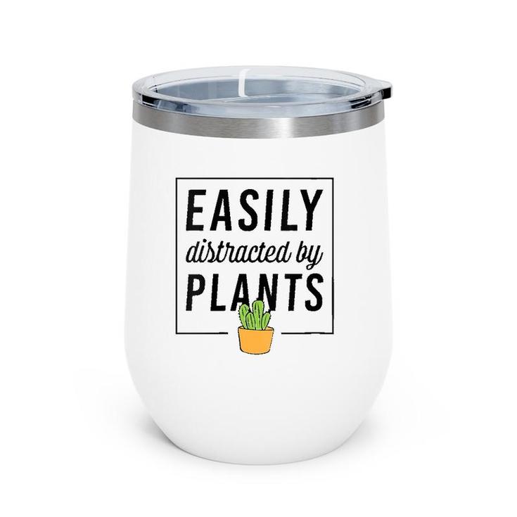 Womens Easily Distracted By Plants Funny Plant Lover Christmas Gift V-Neck Wine Tumbler