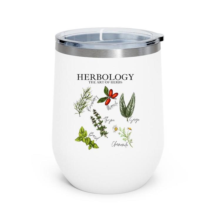 Womens Herbology The Art Of Herbs Thyme Rosemary Basil Chamomile V-Neck Wine Tumbler
