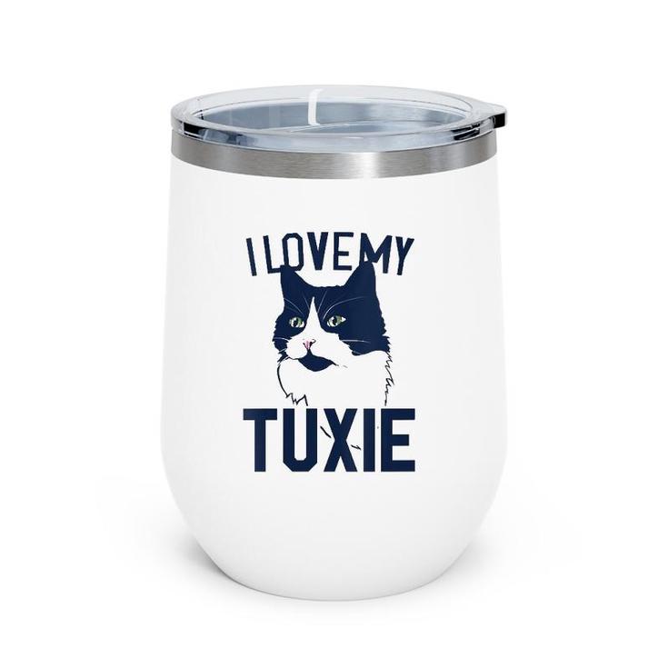 Womens I Love My Tuxie Tuxedo Cat Art V Neck Wine Tumbler