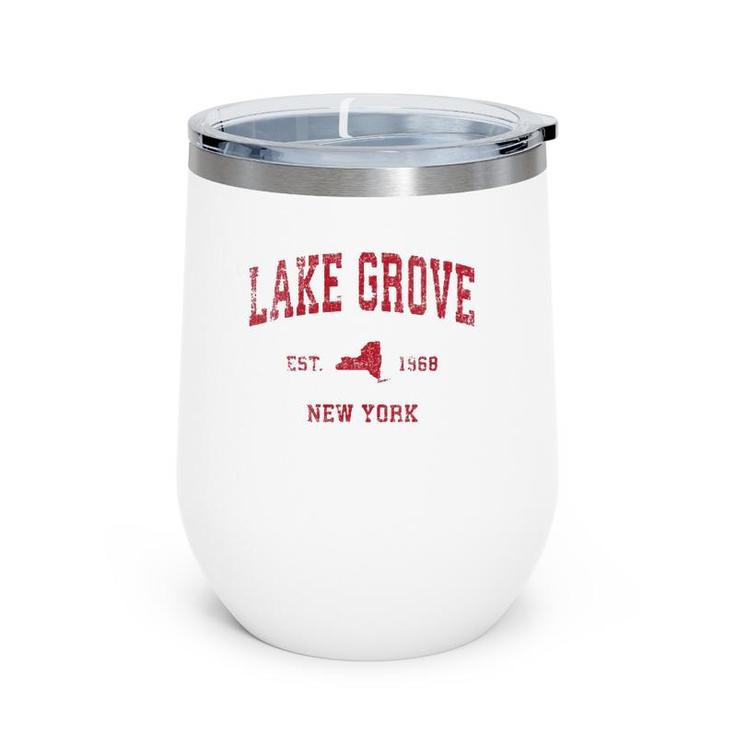 Womens Lake Grove New York Ny Vintage Sports Design Red Print  Wine Tumbler