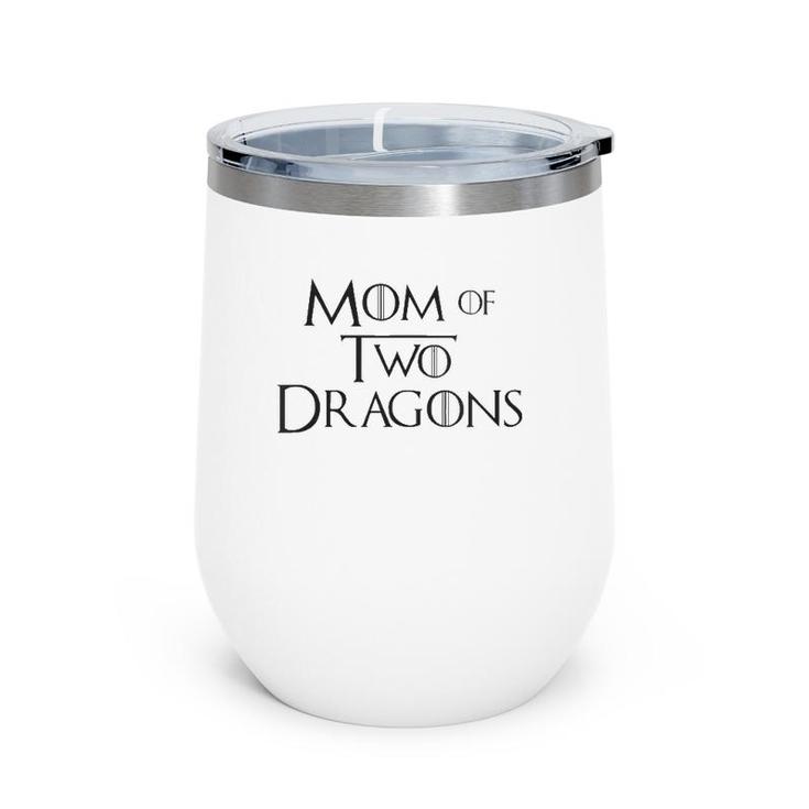 Womens Mom Of Two Dragons  Funny Mothers Day Gifts For Women V-Neck Wine Tumbler