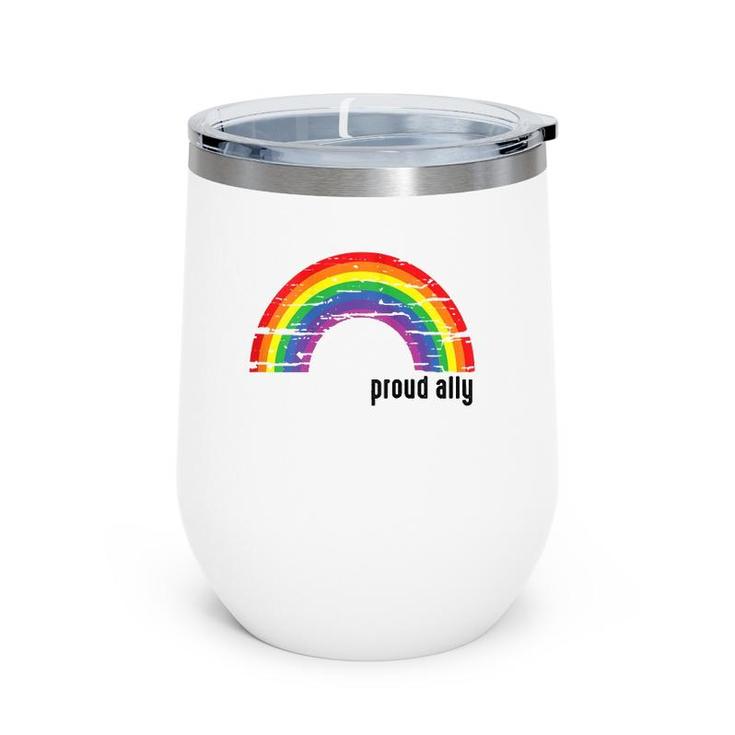 Womens Proud Ally Lgbt Gay Pride For Family Friends Retro Rainbow  Wine Tumbler