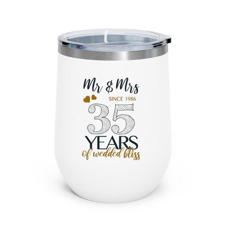 Womens Romantic Mr & Mrs Since 1986 35Th Wedding Anniversary V-Neck Wine Tumbler
