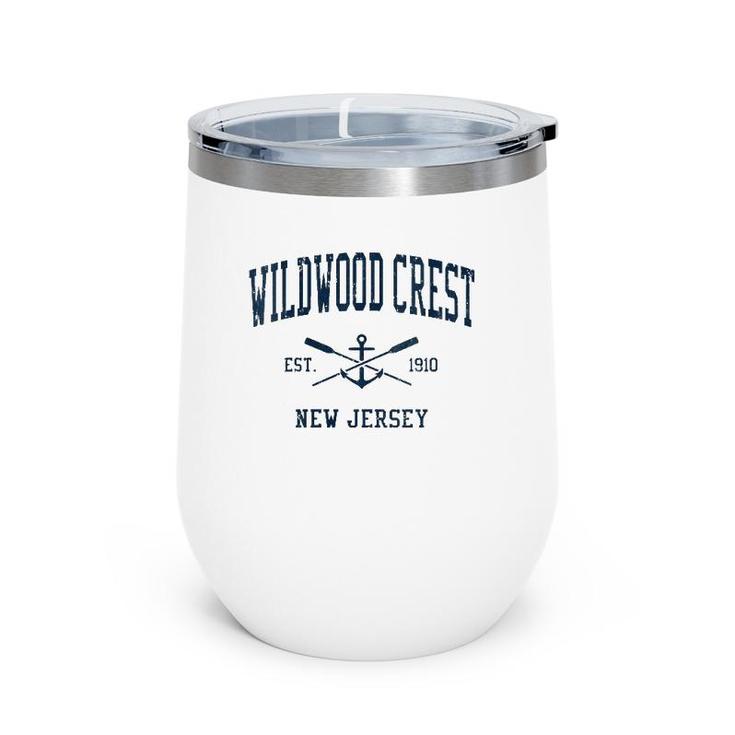 Womens Wildwood Crest Nj Vintage Navy Crossed Oars & Boat Anchor V-Neck Wine Tumbler