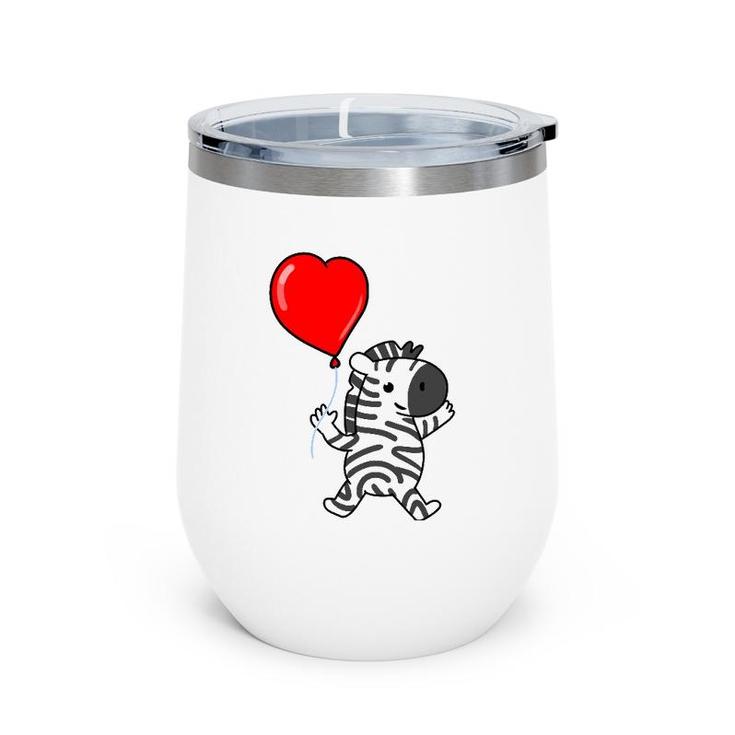 Zebra With Heart Balloon Valentines Day Zebra Wine Tumbler