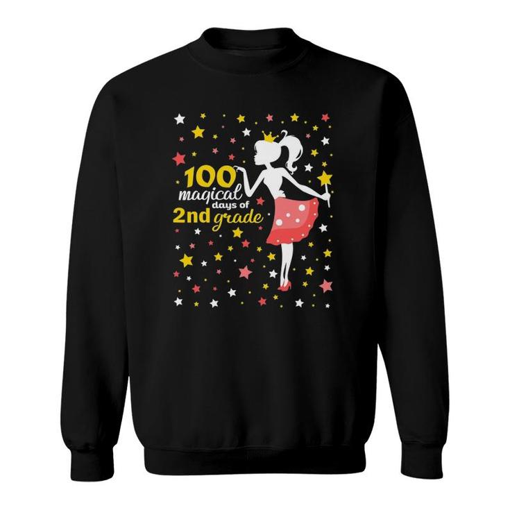 100 Days Of School Girls 2Nd Grade Magical Princess Stars Sweatshirt