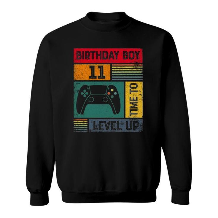 11 Years Old 11 Birthday Boy Time To Level Up Gamer Birthday Sweatshirt