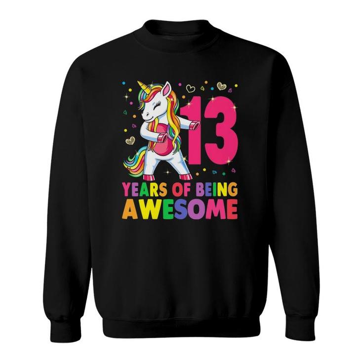 13 Years Old Unicorn Flossing 13Th Birthday Girl Unicorn Sweatshirt