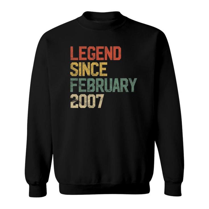 15 Years Old Gifts Legend Since February 2007 15Th Birthday Sweatshirt
