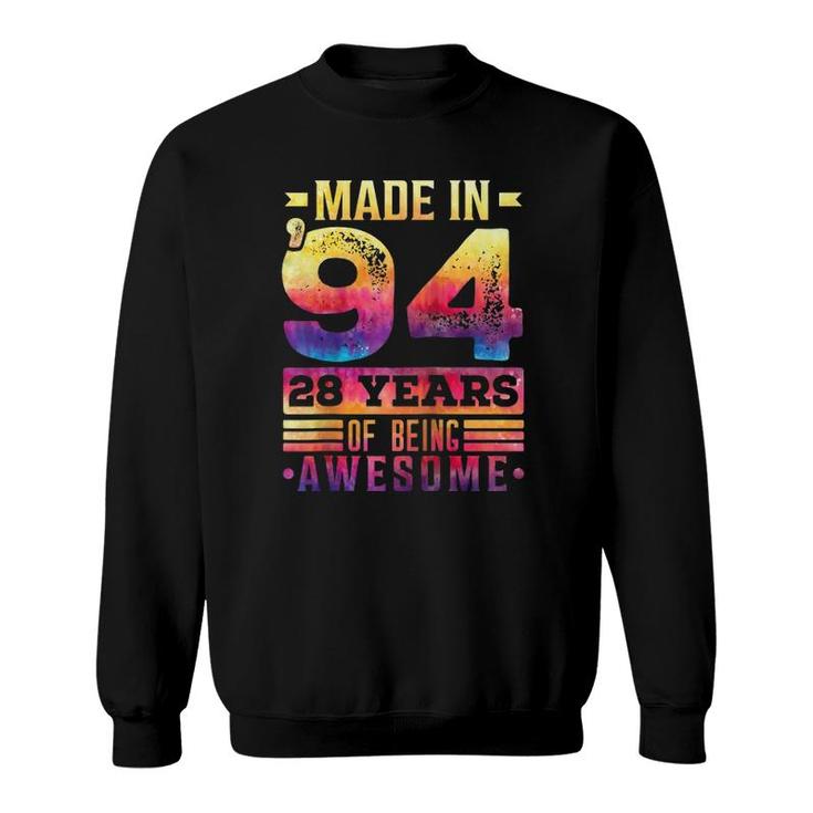 1994 28 Years Of Being Awesome 28Th Birthday Tie Dye Kids Raglan Baseball Tee Sweatshirt