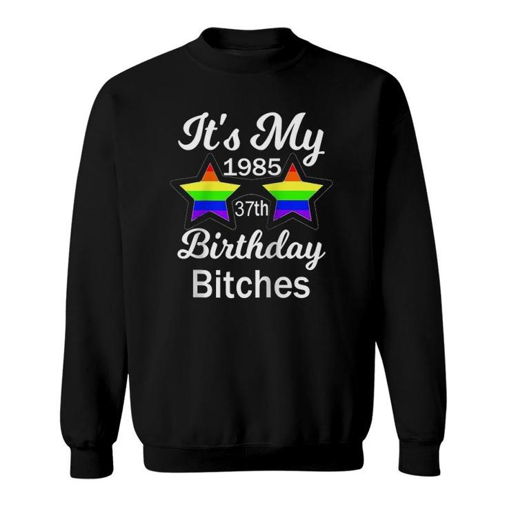 37Th Birthday 1985 Rainbow Lgbt Gay Pride Awareness Gift Raglan Baseball Tee Sweatshirt