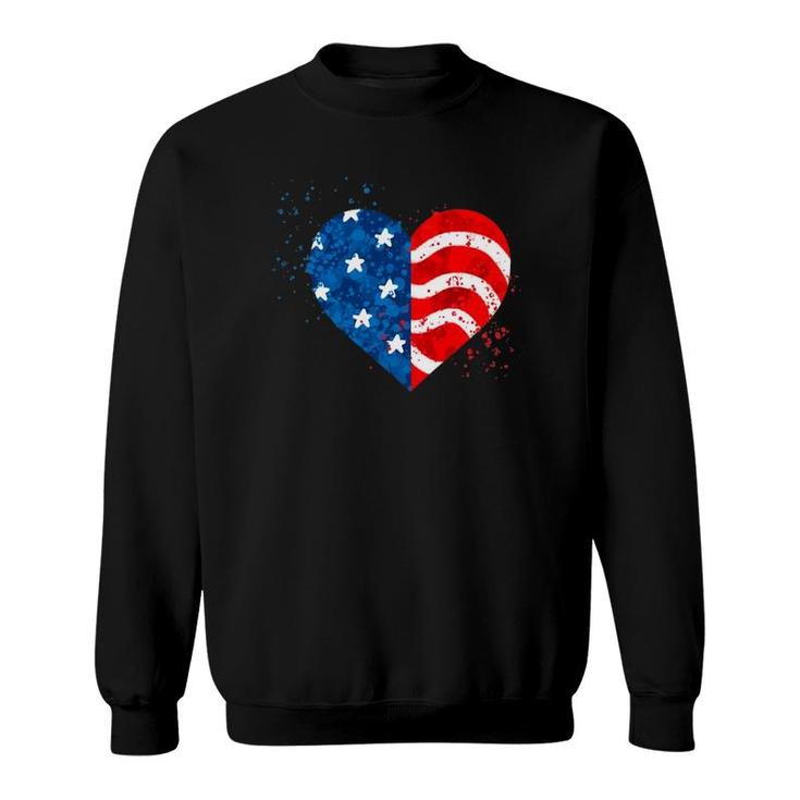 4Th Of July  Love Heart American Freedom Usa Flag Sweatshirt