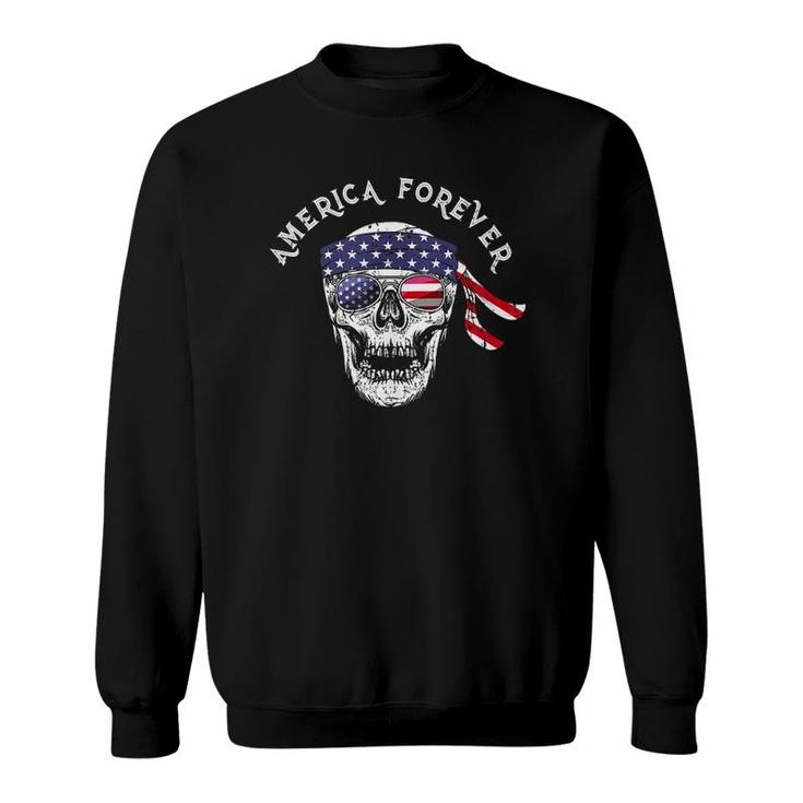 America Forever Patriotic Skull American Flag Sunglasses  Sweatshirt
