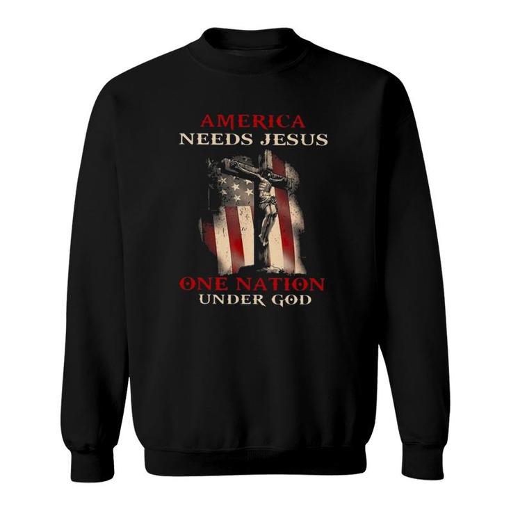America Needs Jesus One Nation Under God Cross American Flag Vintage Sweatshirt