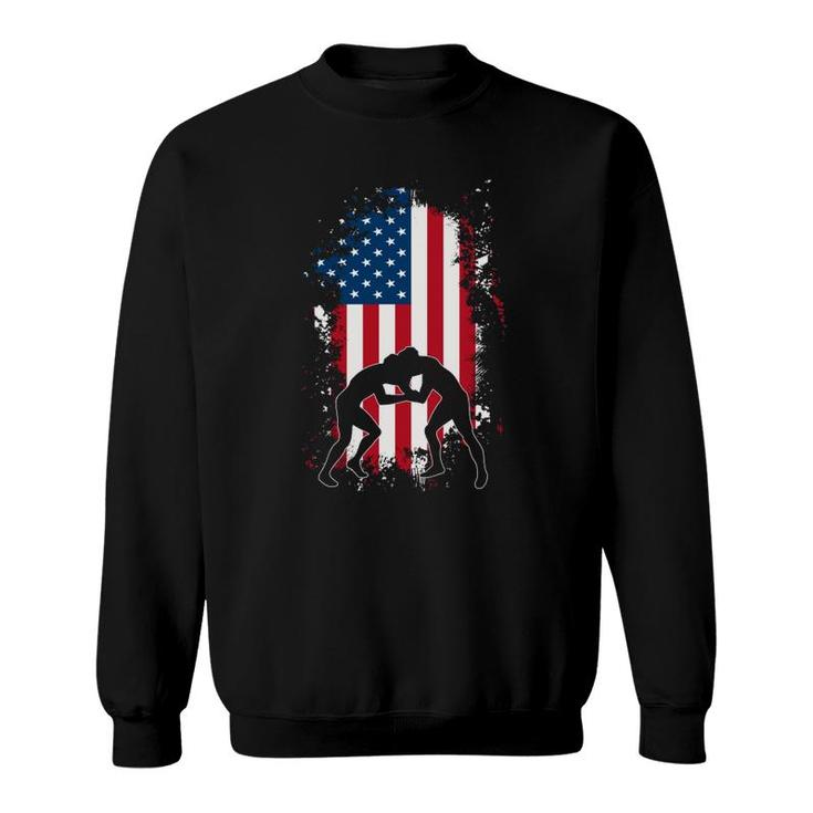 American Flag Wrestling Tee Usa Wrestler Gift For Men Boys Sweatshirt