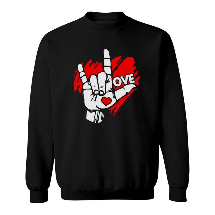 American Sign Language I Love You Red Heart Sweatshirt