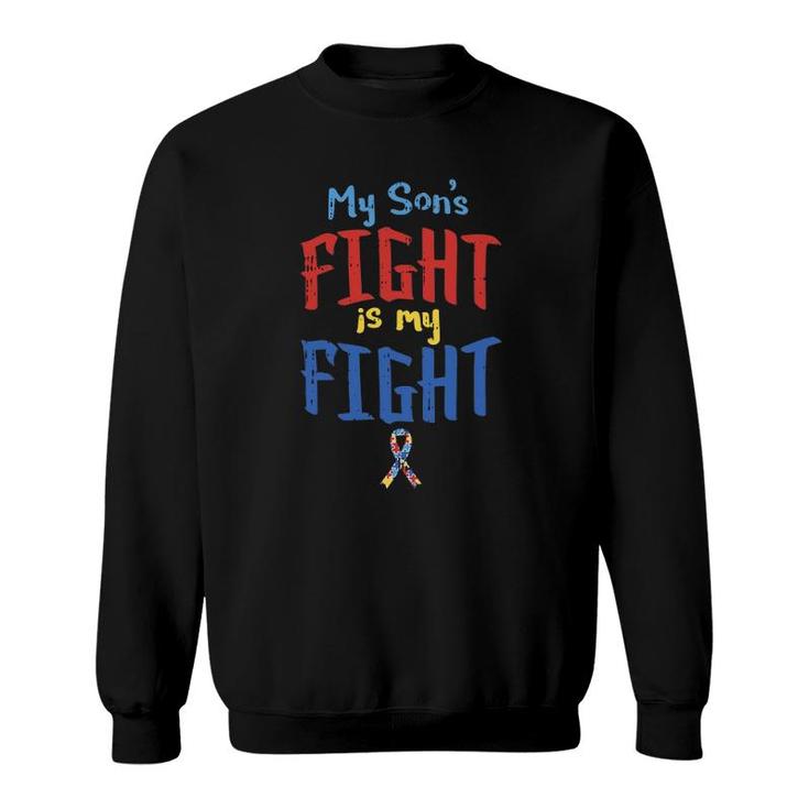 Autism Awareness  My Son's Fight Ribbon Support Mom Dad Sweatshirt