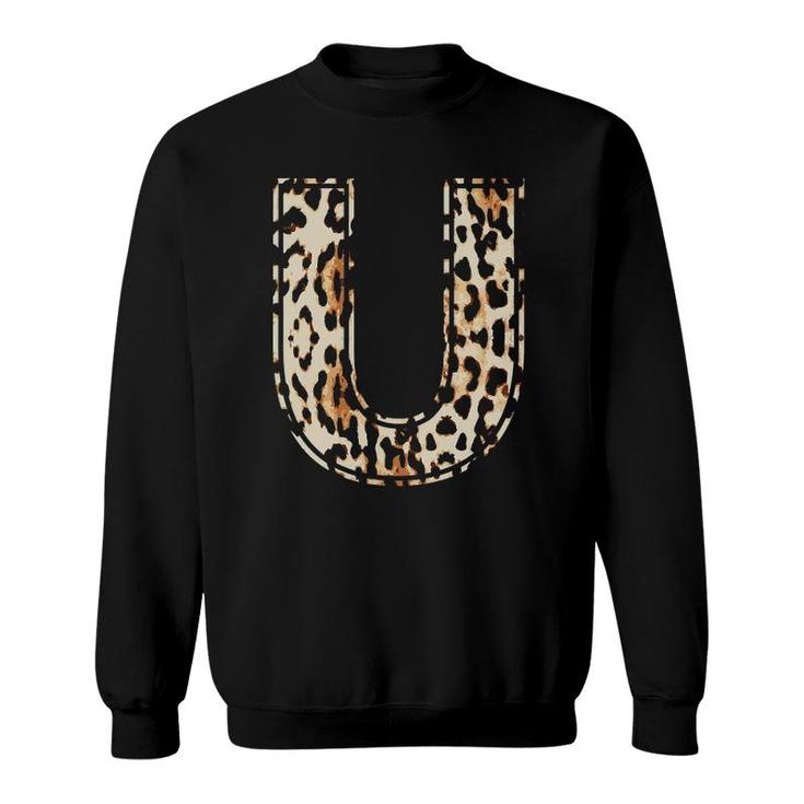 Awesome Letter U Initial Name Leopard Cheetah Print Sweatshirt