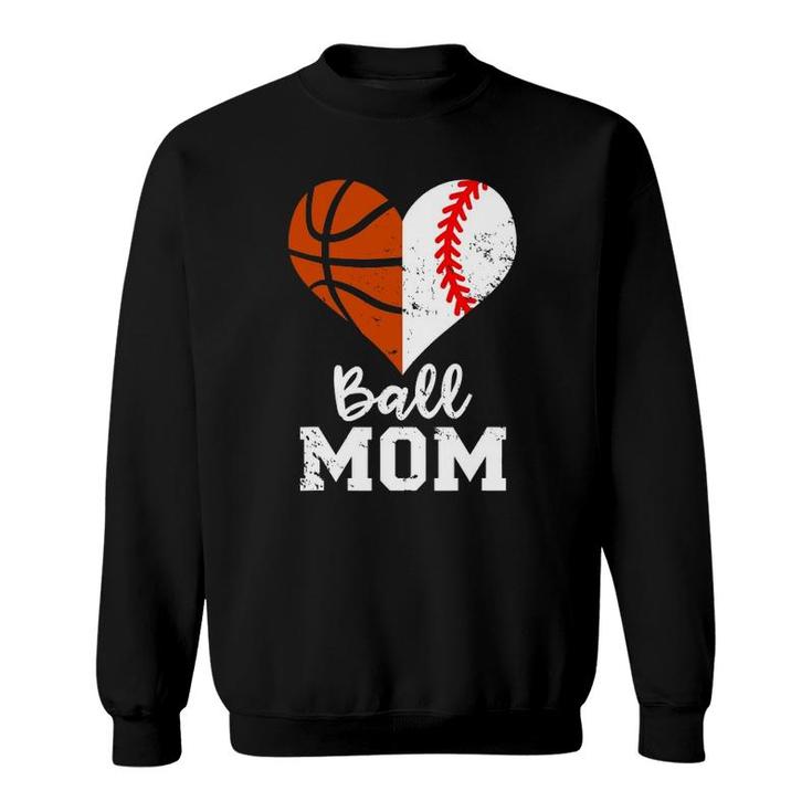 Ball Mom Heart Funny Baseball Basketball Mom Sweatshirt