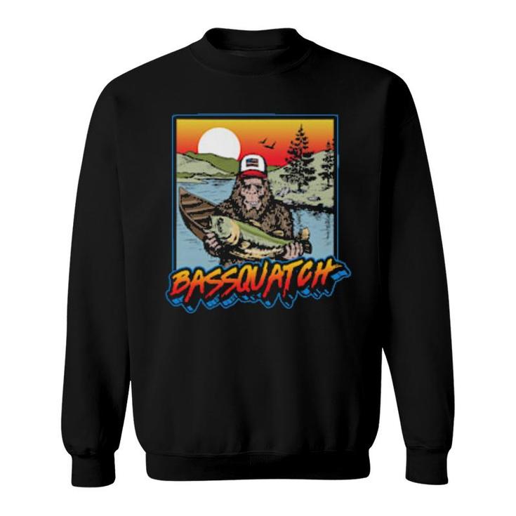 Bassquatch Lustiger Bass Fishing Sasquatch Retro 80Er  Sweatshirt