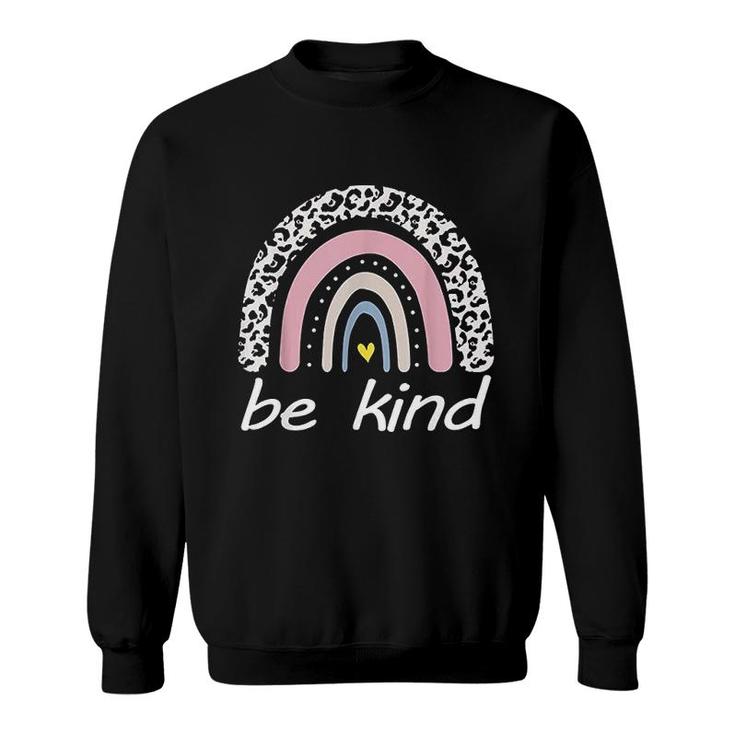Be Kind Cute Graphic Leopard Rainbow Womens Girls Sweatshirt