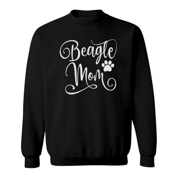 Beagle Mom Dog Lover Paw Print White Script Mother's Day Sweatshirt