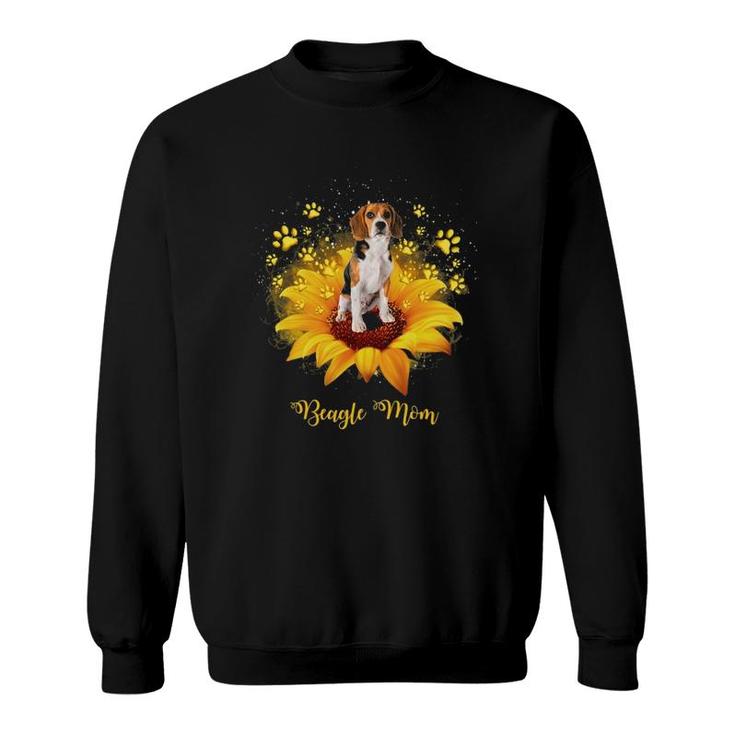 Beagle Mom Sunflower With Dog Paw Mother's Day Sweatshirt