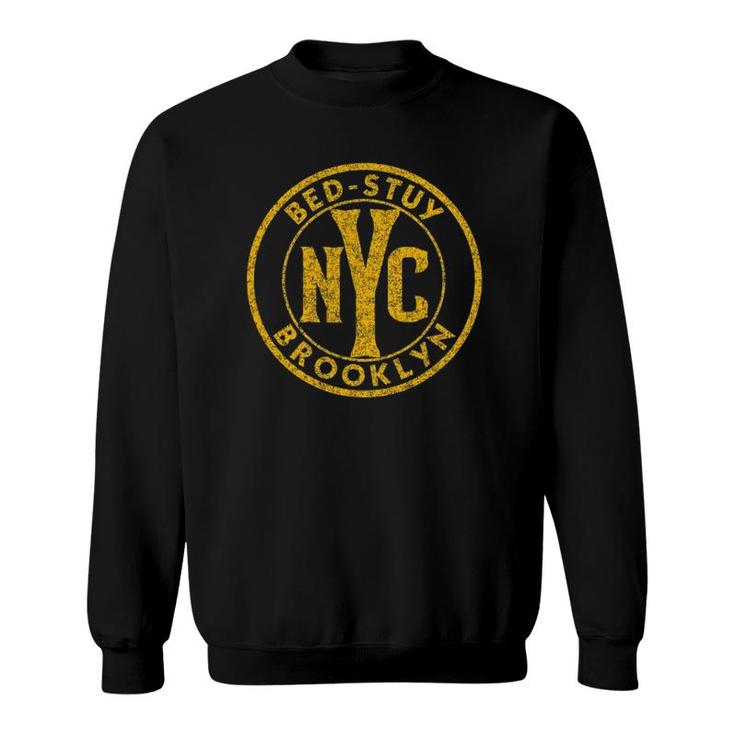 Bed-Stuy Brooklyn Nyc Vintage Sign Distressed Amber Print Sweatshirt