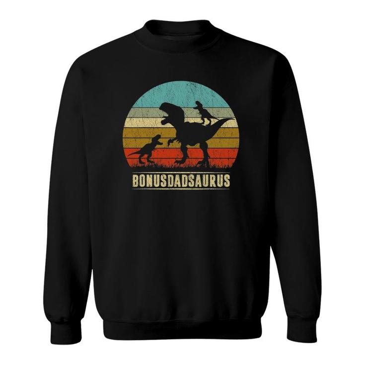 Bonus Dad Dinosaur Bonusdadsaurus 2 Two Kids Christmas Sweatshirt