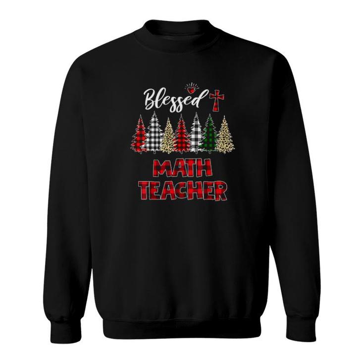 Buffalo Plaid Christmas Tree Blessed Math Teacher Christmas Sweatshirt