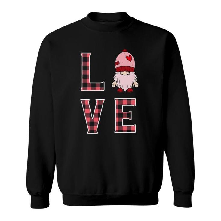 Buffalo Style Pink Plaid Gnome Love & Heart Valentines Gnome Sweatshirt