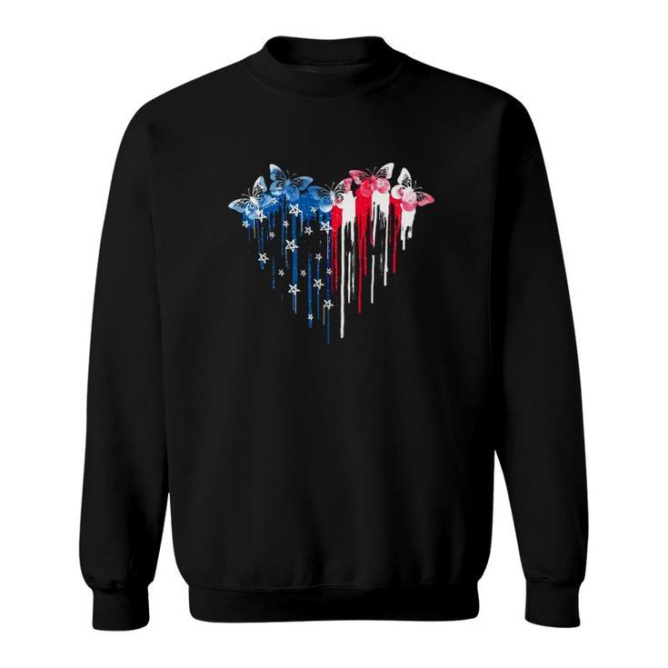 Butterfly Lover 4Th Of July Dripping American Flag Heart Sweatshirt