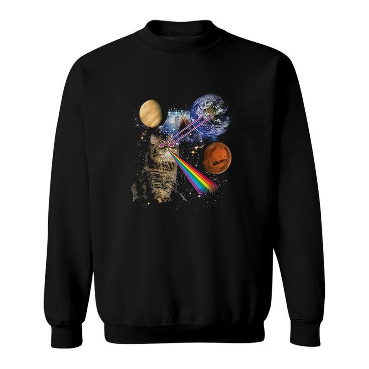 Cat And Rainbow In Galaxy Space Sweatshirt