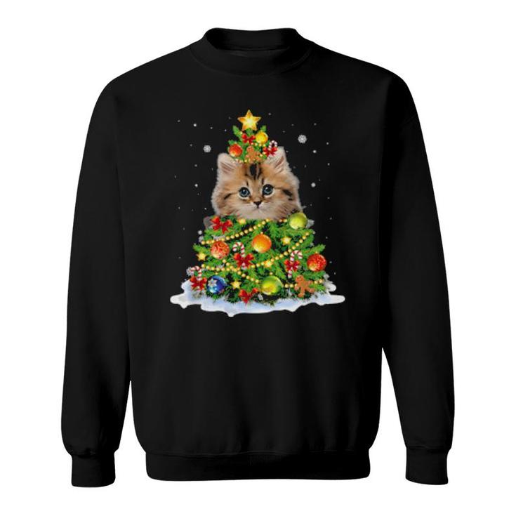 Cat Christmas Tree Ornaments Decor Pajamas Family Xmas  Sweatshirt