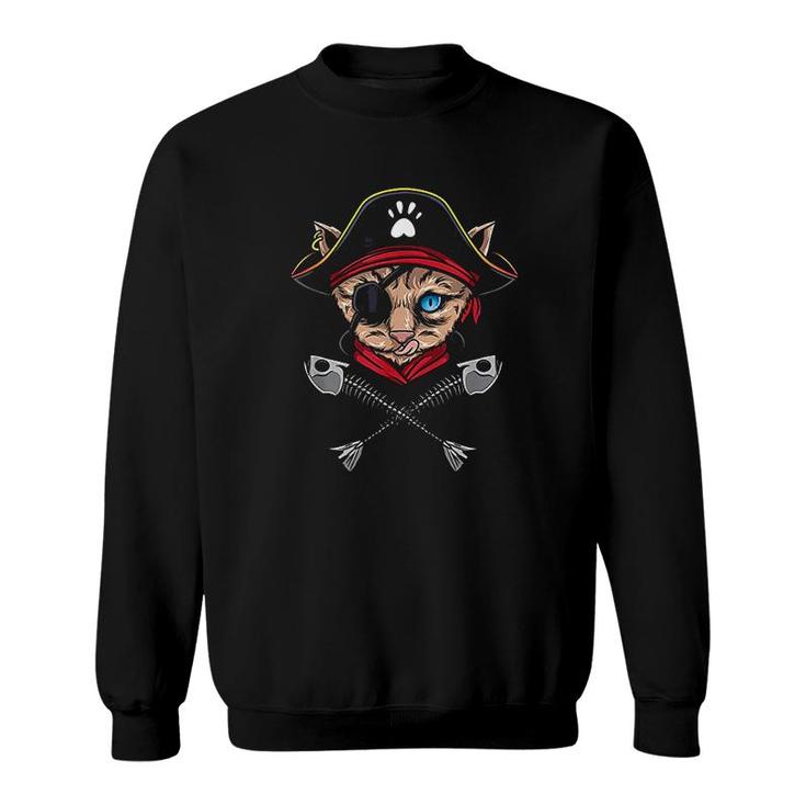 Cat Pirate Jolly Roger Flag Skull And Crossbones Sweatshirt